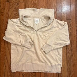 Aerie Beige Ribbed Quarter-Zip Pullover